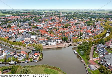 Aerial Panorama From The City Bolsward In Friesland The Netherlands