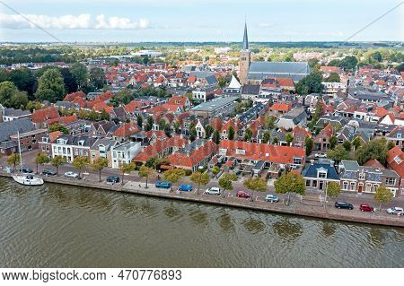 Aerial From The Traditional City Franeker In Friesland The Netherlands