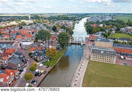 Aerial Panorama From The Traditional City Franeker In Friesland The Netherlands