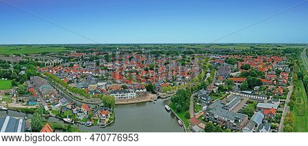 Aerial Panorama From The Traditional City Bolsward In Friesland The Netherlands