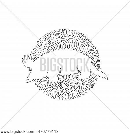 Continuous Curve Line Drawing Of Aggressive Mole Abstract Art In Circle. Single Line Editable Stroke