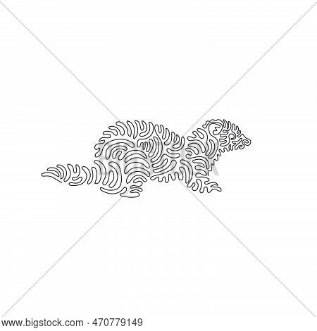 Single Swirl Continuous Line Drawing Of Cute Ferret Abstract Art. Continuous Line Drawing Graphic De