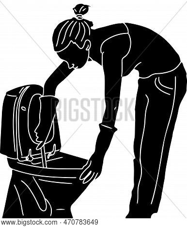 Silhouette Of Woman Cleaning Toilet, Housewife Doing Housework In Bathroom, Hygiene In The House, Da