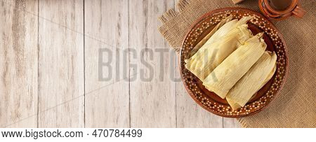 Tamales. Prehispanic Dish Typical Of Mexico And Some Latin American Countries. Corn Dough Wrapped In
