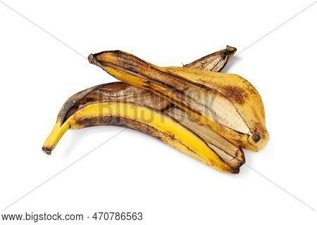 Overripe Banana Peel Isolated On White Background. Overripe Banana Macro. Food Waste