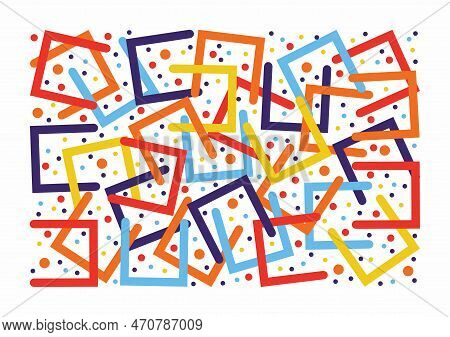 Colorful Pattern. Circles, Dots And Stylized Half Squares. Fun Colorful Line Doodle Shape Background
