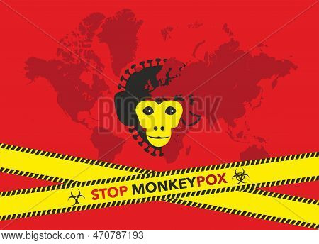 Monkeypox Virus World Alert Attack Banner Concept Monkey Pox Infection Disease Outbreak On Earth. Re