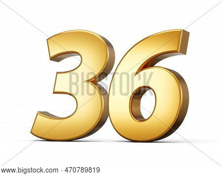 Golden Metallic Number 36 Thirty Six, White Background 3d Illustration