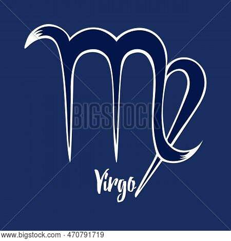 Hand Drawn Zodiak Signs. Blue Virgo Zodiac Icons On A Blue Background. Astrological Symbols Of The Z