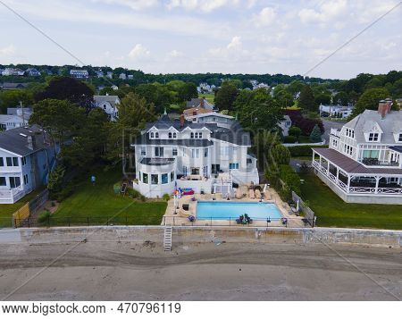 Historic Luxurious Mansions Aerial View On Lincoln House Point At Eisman\'s Beach In Town Of Swampsc