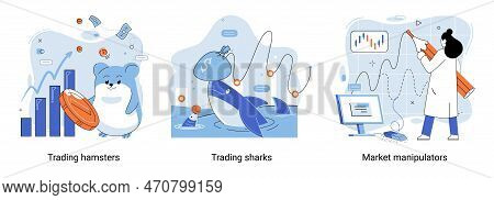 Stock Market Manipulation Concepts Set, Change Business Graph Indicator, Influence Crypto Currency P