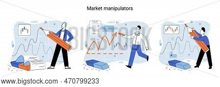 Stock Market Manipulation Concepts Set, Change Business Graph Indicator, Influence Crypto Currency P