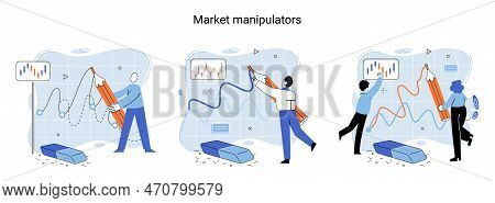 Stock Market Manipulation Concepts Set, Change Business Graph Indicator, Influence Crypto Currency P