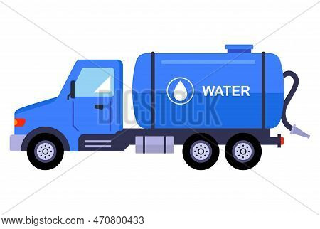 Blue Truck With A Barrel Of Purified Water. Flat Vector Illustration.