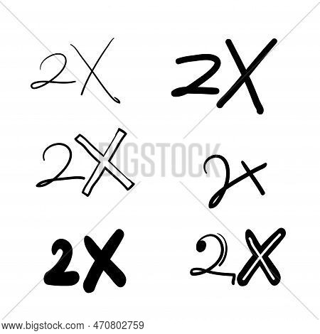 2x Logo Icon. X2 Text Letter, Double Faster Logotype Symbol.hand Drawn Scribble Style