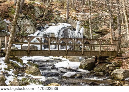 A Partially Frozen Trap Falls In Willard Brook State Forest In Ashby Massachusetts