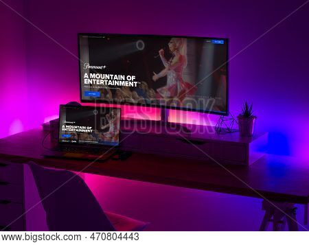 February 15, 2023 - Kansas City, Mo - Paramount Plus Login Screen On A Wide Screen Computer Monitor 