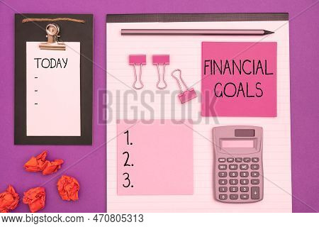 Conceptual Caption Financial Goals. Business Concept Targets Usually Driven By Specific Future Finan
