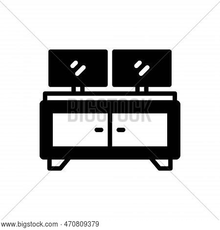 Black Solid Icon For Double Dual Twin Copy Duplicate Paired Duplex Monitor Paired Laptop Equal Table