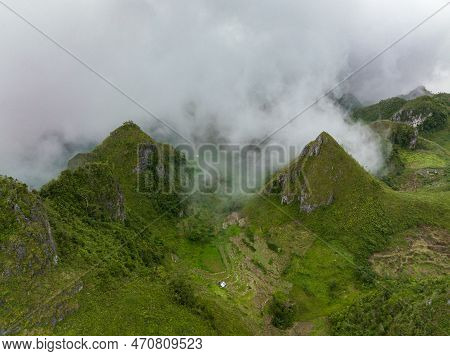 Aerial Drone Of Osmena Peak. View Of Green Mountains. Cebu Philippines.