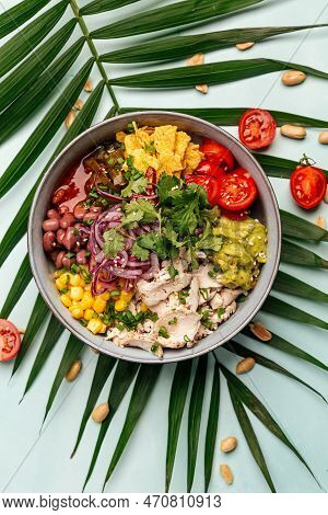 Hawaiian Chicken Poke Bowl With Rice And Vegetable