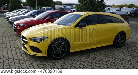 Wietmarschen, Germany Oct 25 2022 A Row Of Used Mercedes-benz Cars At A Car Seller. The Front One In