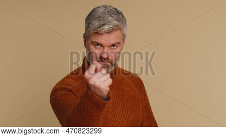Angry Aggressive Middle-aged Man Showing Fig Negative Gesture, You Dont Get It Anyway. Rapacious, Av