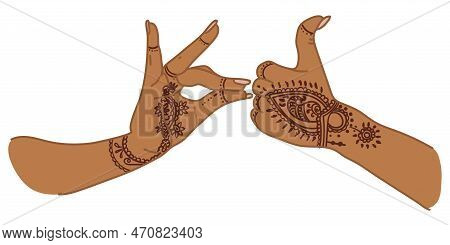 The Traditional Hand Sign Of A Dancing Woman. Indian Classical Dance Bharatanatyam Mudra. Alapadma H