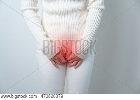 Woman Having Stomach Pain. Ovarian And Cervical Cancer, Cervix Disorder, Endometriosis, Hysterectomy