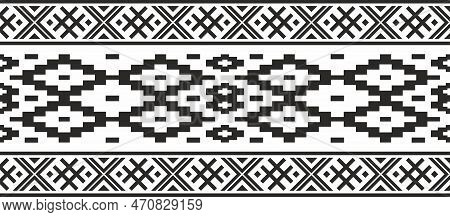 Vector  Monochrome Seamless Belarusian National Ornament. Ethnic Endless Black Border, Slavic People