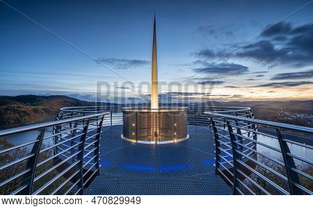 Panoramic Image Of View Point Bigge Lake During Sunset, Recreation And Hiking Area Of Sauerland, Ger