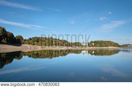 Panoramic Image Of Lake Henne During Autumn, Sauerland, Germany