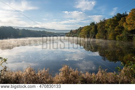 Panoramic Image Of Lake Henne During Autumn, Sauerland, Germany