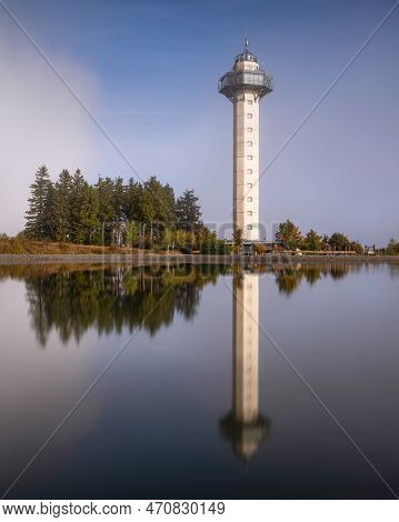 Heather Tower Close To Willingen With Reflection And Cloudy Sky, Sauerland, Germany