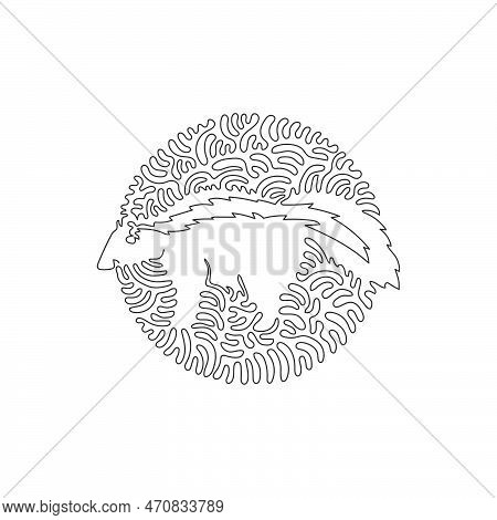 Continuous One Curve Line Drawing Of Funny Skunk Abstract Art In Circle. Single Line Editable Stroke