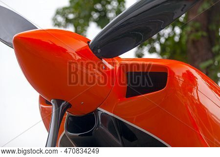 Close-up On The Propeller Of A Small Monoplane.
