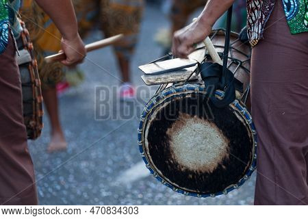 Two Percussionists Playing During The Carnival Of The Grand Boucan.