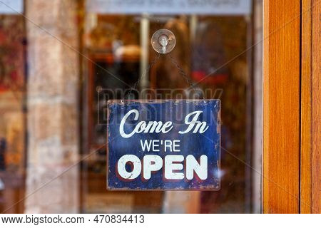 Close-up On An English Open Sign Saying 