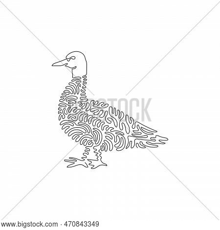 Single Curly Line Drawing Of Cute Mallard Abstract Art. Continuous Line Draw Graphic Design Vector I