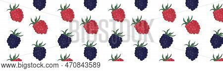Seamless Pattern With  Raspberry Berries On A White Background. Brigt Juicy Berris Vector Illustrati