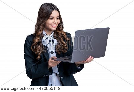Positive Teen School Girl Estudy Isolated On White. Teen School Girl Estudy In Studio.
