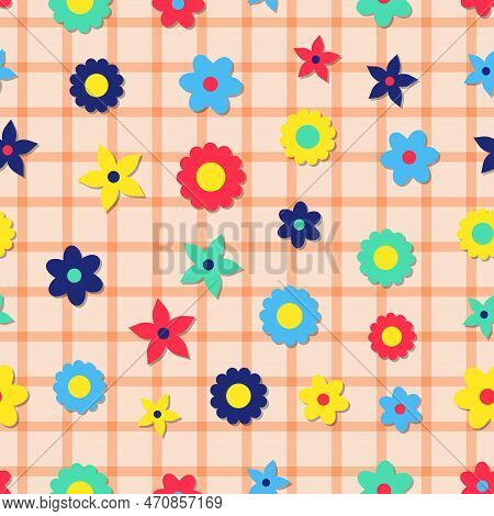 Trendy Groovy Seamless Pattern For Decorative Design. Retro 60s 70s Psychedelic Design. Floral Seaml