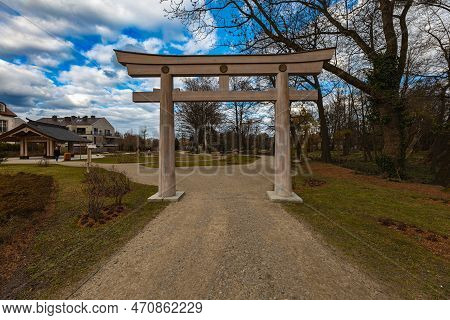 Gdansk, Poland - April 2022: English-chinese Garden Square In Oliwski Park