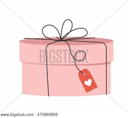 Gift Box Concept. Present Or Surprise In Pink Wrapping Paper With Price Tag. Marketing Poster Or Ban