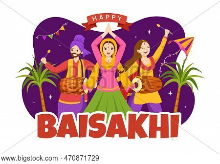 Happy Baisakhi Illustration With Vaisakhi Punjabi Spring Harvest Festival Of Sikh Celebration In Fla