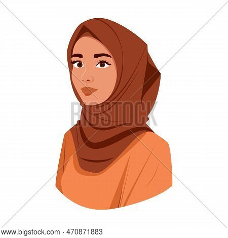 Aesthetic Cute Muslim Girl With Hijab Flat Detailed Avatar Vector Illustration. Beautiful Muslim Wom
