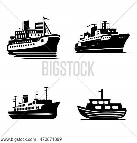 Old And Modern Boat And Ship Icon Vector Black Outline Design