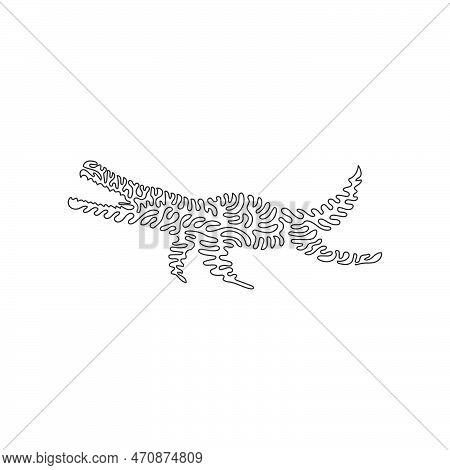 Single One Line Drawing Of Sea Monsters Mosasaurs Abstract Art. Continuous Line Drawing Graphic Desi