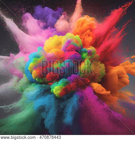 Blown Up Holi Powder In A Colorful Fashion. Festivities And Celebrations Associated With Holi. Wide
