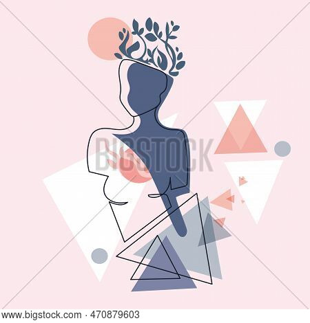 Abstract Aesthetics Female Body With Geometric Shape Abstract Composition,feminine Figure Line Drawi
